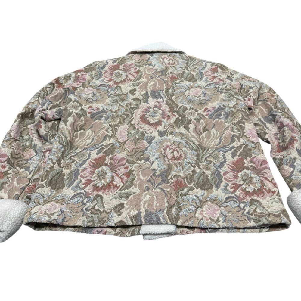 Coldwater Creek Tapestry Floral Jacket Sherpa Trim Cottagecore M - Picture 9 of 12